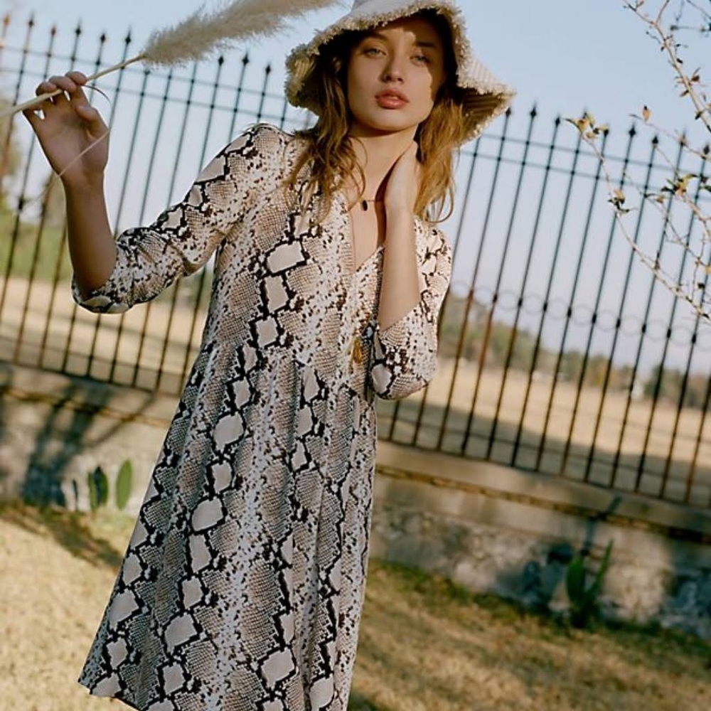 Anthropologie Maeve Juno Snake Print Dress in‎ Brown